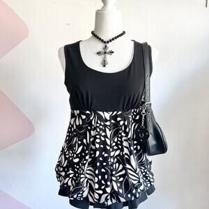 Black Floral Babydoll‎ Top, Y2K Cottagecore Grunge Fairycore Medium